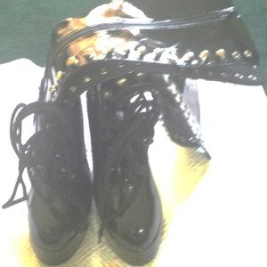 1031- Black lace and zip up knee high boots